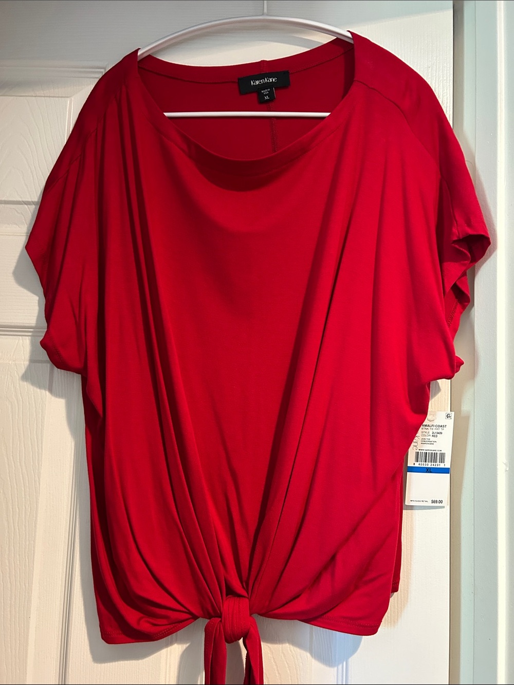 Karen Kane Bright Red Short-Sleeve Tie-Front Top